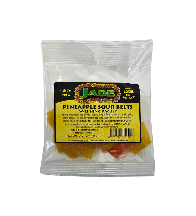 Jade Pineapple Sour Belts w/ Li Hing Packet 2.25 oz (NOT FOR SALE TO CALIFORNIA)