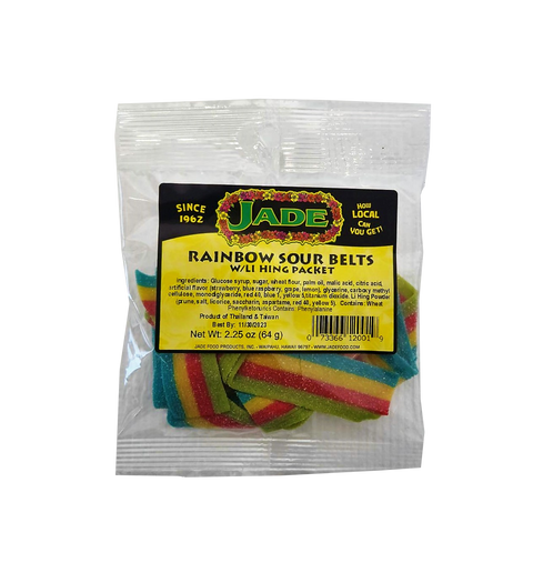 Jade Rainbow Sour Belts w/ Li Hing Packet 2.25 oz (NOT FOR SALE TO CALIFORNIA)