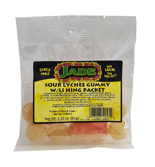 Jade Sour Lychee Gummy w/Li hing Packet 2.25 oz (NOT FOR SALE TO CALIFORNIA)