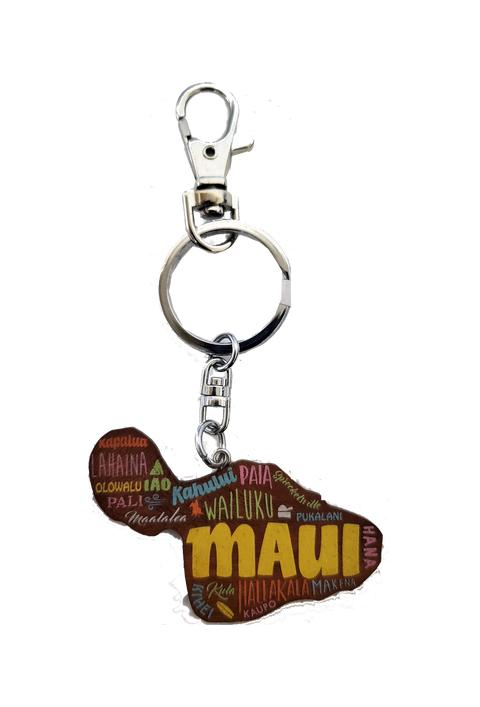 Keychain - Painted Island Wood Maui