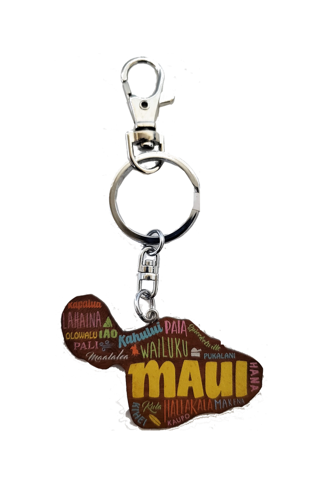 Keychain - Painted Island Wood Maui