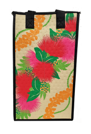 Tropical Paper Garden Reusable Hot/Cold Double Wine Bag- OHIA LEI CREAM